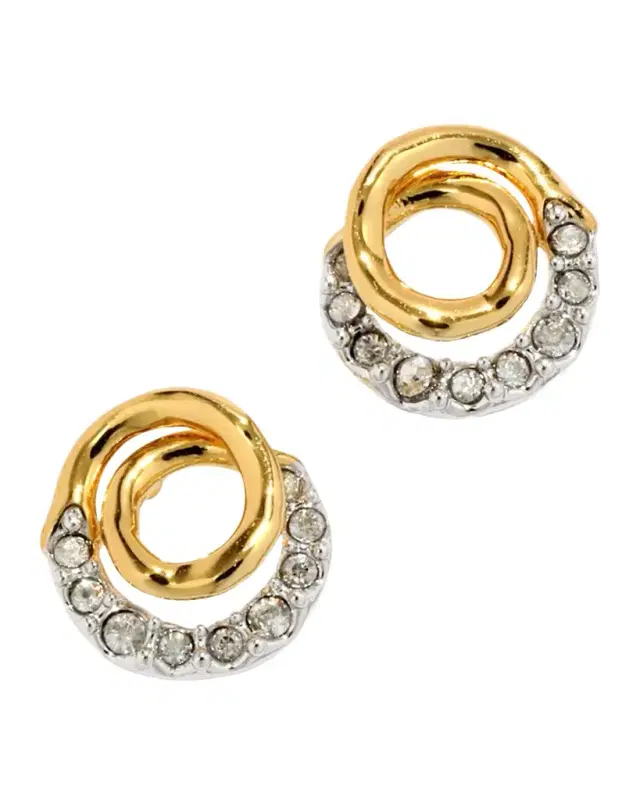 Solanales Gold Crystal Spiral Stud Earrings