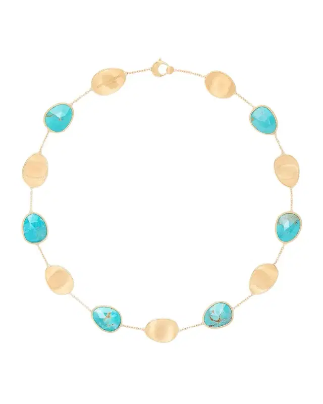 18K Lunaria Necklace with Turquoise, 17"L
