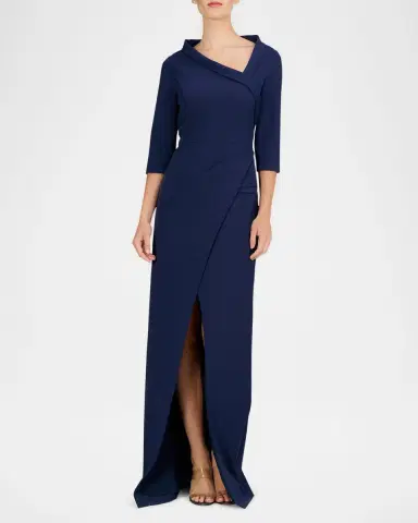 Kay Unger New York Helena 3/4-Sleeve Stretch Crepe Column Gown | Thumbnail 2