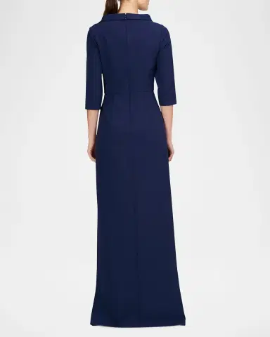 Kay Unger New York Helena 3/4-Sleeve Stretch Crepe Column Gown | Thumbnail 3