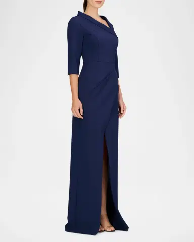 Kay Unger New York Helena 3/4-Sleeve Stretch Crepe Column Gown | Thumbnail 4
