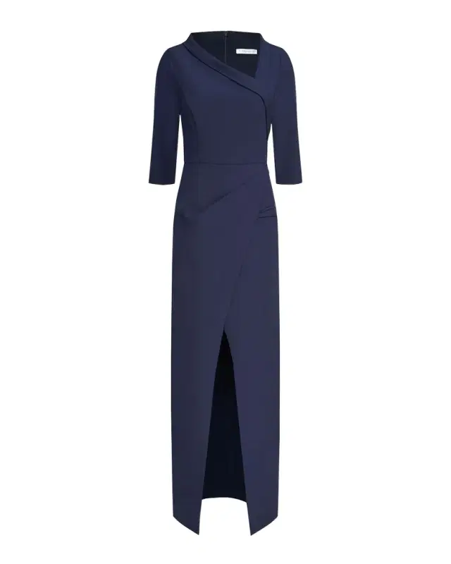 Kay Unger New York Helena 3/4-Sleeve Stretch Crepe Column Gown