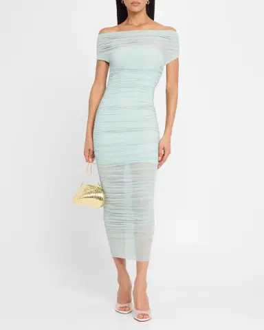 SEROYA Noel Off-Shoulder Ruched Mesh Midi Dress | Thumbnail 6 SEROYA Noel Off-Shoulder Ruched Mesh Midi Dress | Thumbnail 6