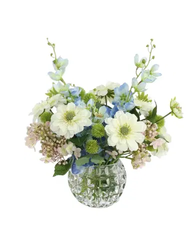 John-Richard Collection Delightful Zinnias 15" Faux Floral Arrangement in Glass Vase | Thumbnail 1