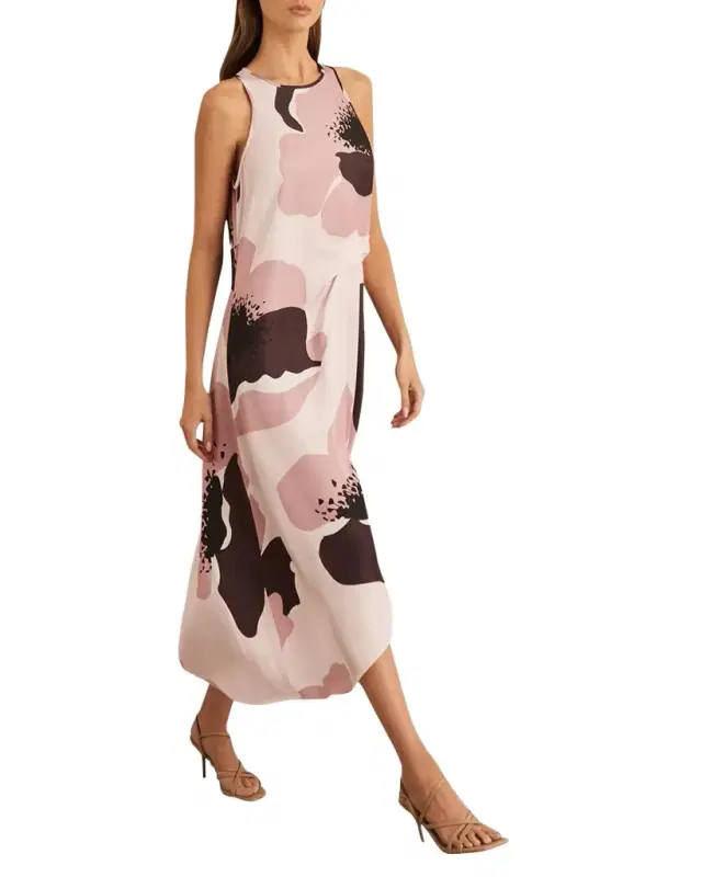 Michalie Draped High-Low Satin Midi Dress