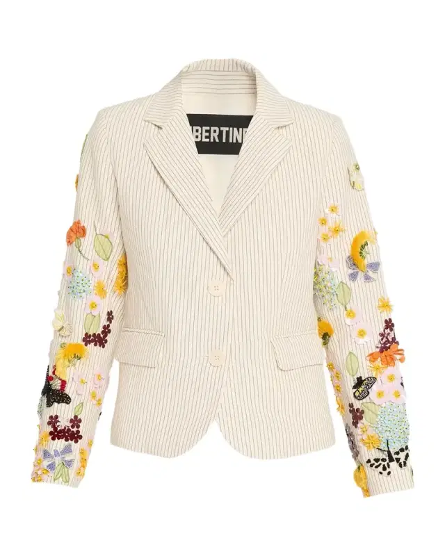 Butterfly Fields Single-Breasted Striped Short Jacket