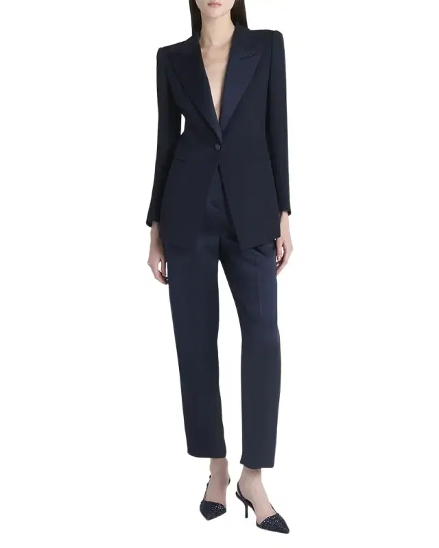 Embellished One-Button Silk Long Tuxedo Jacket