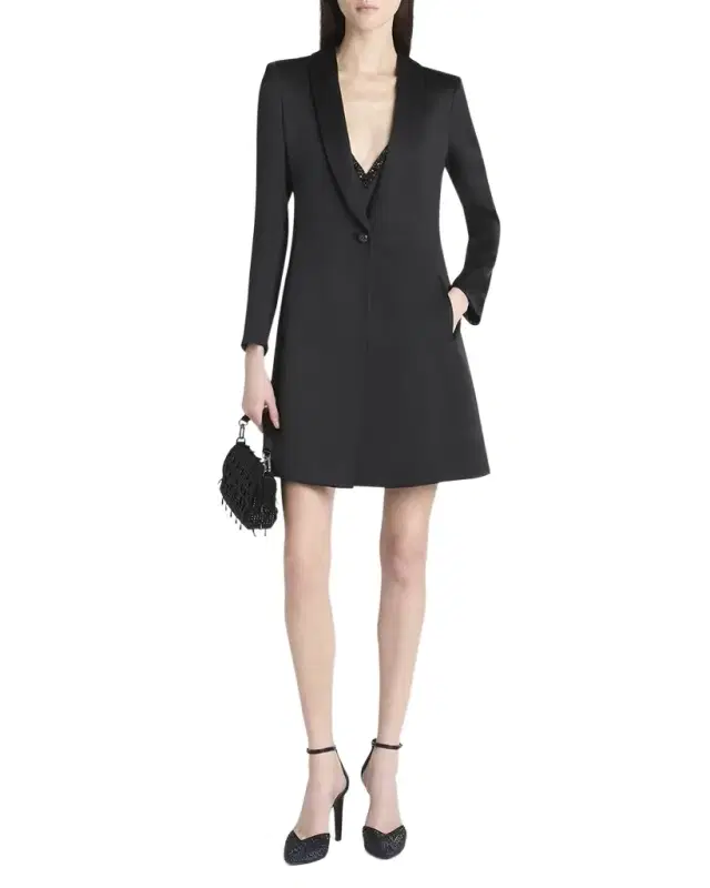 Crystal Button Silk Single-Breasted Long Jacket