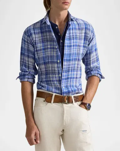 Polo Ralph Lauren Men's Classic-Fit Plaid Linen Sport Shirt | Thumbnail 4