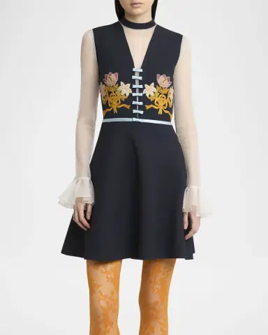Valentino Garavani Embroidered Crepe Couture Mini Dress | Thumbnail 2 Valentino Garavani Embroidered Crepe Couture Mini Dress | Thumbnail 2