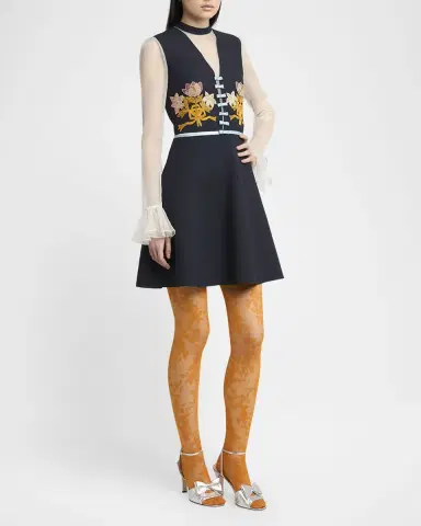 Valentino Garavani Embroidered Crepe Couture Mini Dress | Thumbnail 4 Valentino Garavani Embroidered Crepe Couture Mini Dress | Thumbnail 4