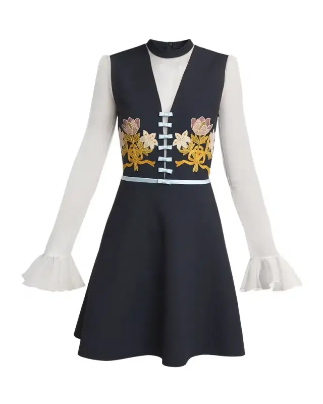 Embroidered Crepe Couture Mini Dress