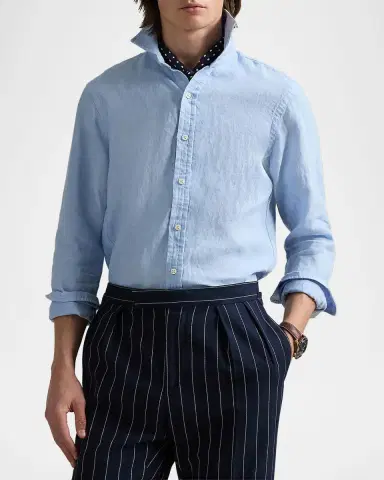 Polo Ralph Lauren Men's Classic-Fit Linen Casual Button-Down Shirt | Thumbnail 4 Polo Ralph Lauren Men's Classic-Fit Linen Casual Button-Down Shirt | Thumbnail 4