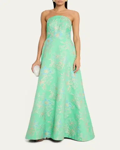 Rickie Freeman for Teri Jon Strapless Metallic Floral Jacquard Gown | Thumbnail 2 Rickie Freeman for Teri Jon Strapless Metallic Floral Jacquard Gown | Thumbnail 2