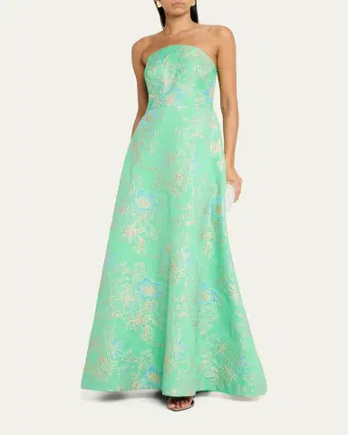 Rickie Freeman for Teri Jon Strapless Metallic Floral Jacquard Gown | Thumbnail 4 Rickie Freeman for Teri Jon Strapless Metallic Floral Jacquard Gown | Thumbnail 4
