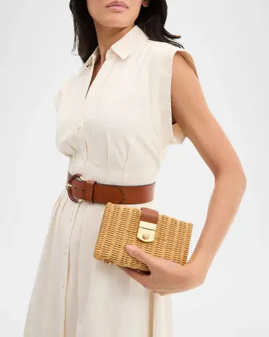 Veronica Beard Lock Box Rattan Clutch Bag | Thumbnail 2