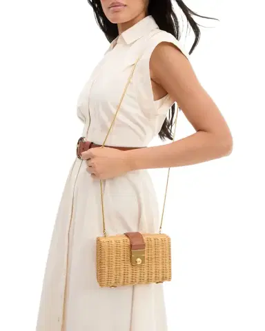 Veronica Beard Lock Box Rattan Clutch Bag | Thumbnail 1