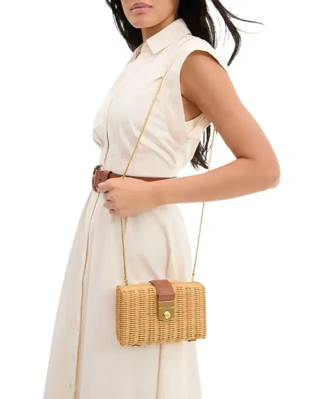 Veronica Beard Lock Box Rattan Clutch Bag