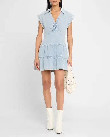 Alice + Olivia Mila Deep V Twist Denim Mini Dress | Thumbnail 2 Alice + Olivia Mila Deep V Twist Denim Mini Dress | Thumbnail 2