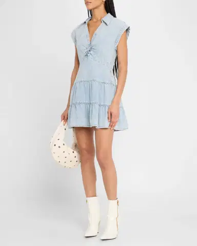 Alice + Olivia Mila Deep V Twist Denim Mini Dress | Thumbnail 4 Alice + Olivia Mila Deep V Twist Denim Mini Dress | Thumbnail 4