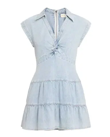 Alice + Olivia Mila Deep V Twist Denim Mini Dress | Thumbnail 1 Alice + Olivia Mila Deep V Twist Denim Mini Dress | Thumbnail 1