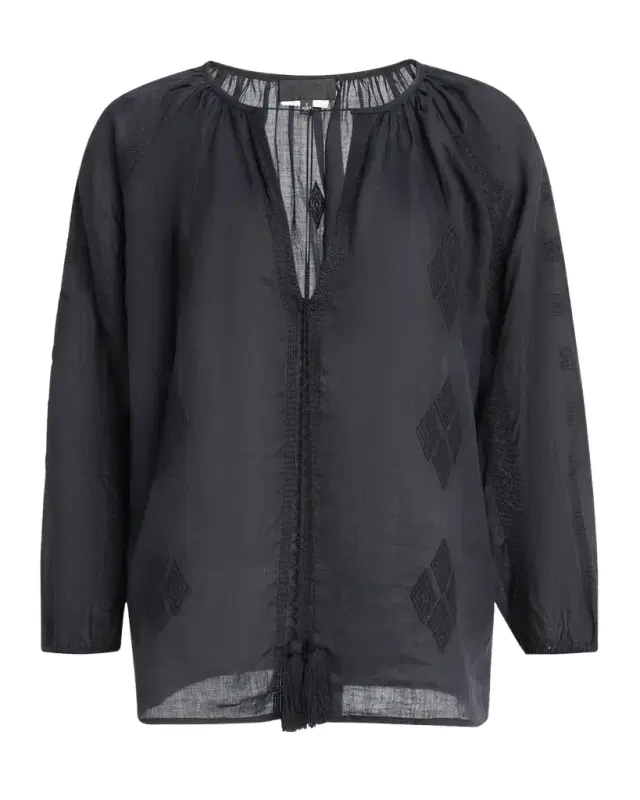 Nili Lotan Cristo Embroidered Tie Peasant Blouse