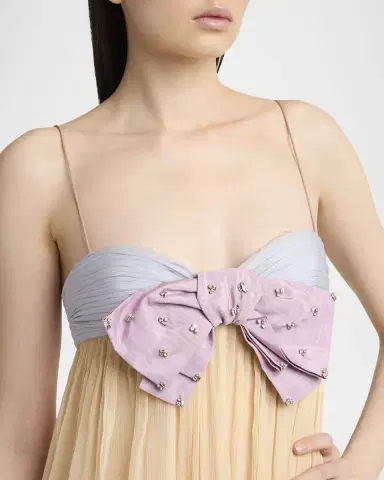 Valentino Garavani Crystal Creponne Bow Tiered Chiffon Babydoll Gown | Thumbnail 5