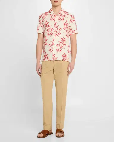 Orlebar Brown Men's Hibbert Bamboo Print Short-Sleeve Sport Shirt | Thumbnail 2