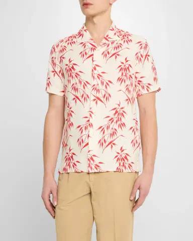 Orlebar Brown Men's Hibbert Bamboo Print Short-Sleeve Sport Shirt | Thumbnail 4