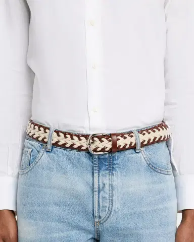 Brunello Cucinelli Men's Leather and Canvas Woven Belt | Thumbnail 1 Brunello Cucinelli Men's Leather and Canvas Woven Belt | Thumbnail 1