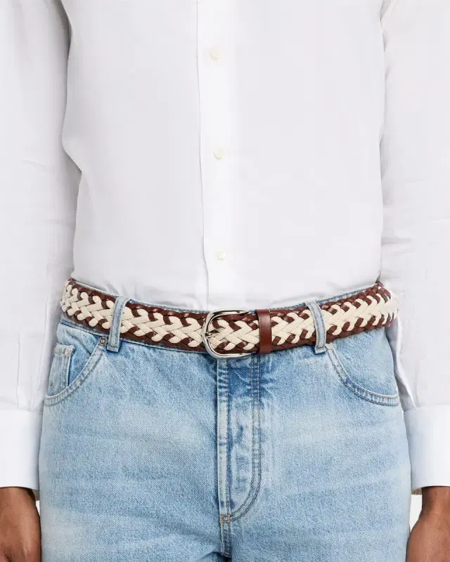 Men's Leather and Canvas Woven Belt