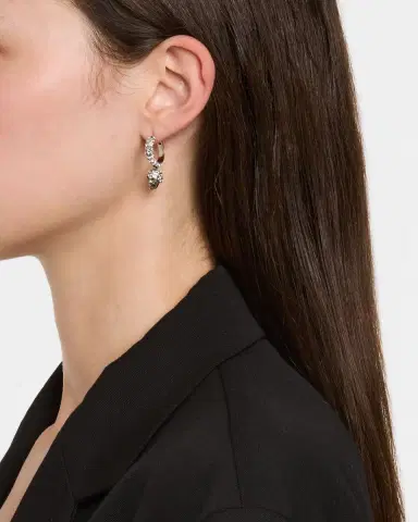 Alexander McQueen Pave Skull Hoop Earrings, Silver | Thumbnail 2