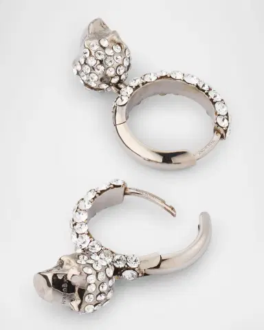 Alexander McQueen Pave Skull Hoop Earrings, Silver | Thumbnail 4