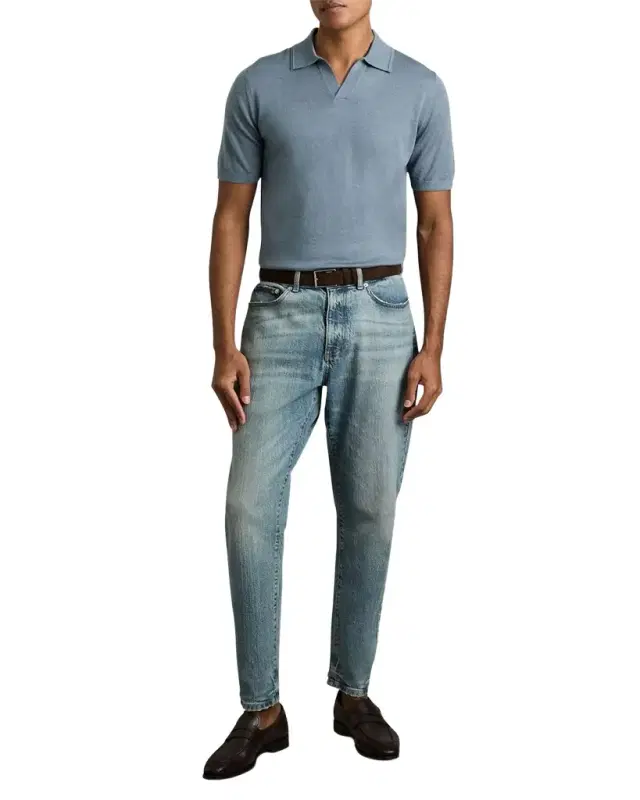 Men 's Duchie Merino Wool Open Collar Polo Shirt