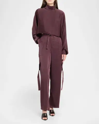 Lapointe Lightweight Satin Crop Caftan Top | Thumbnail 2