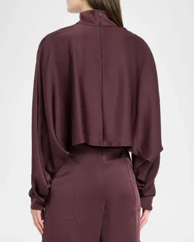Lapointe Lightweight Satin Crop Caftan Top | Thumbnail 3