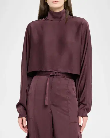 Lapointe Lightweight Satin Crop Caftan Top | Thumbnail 4