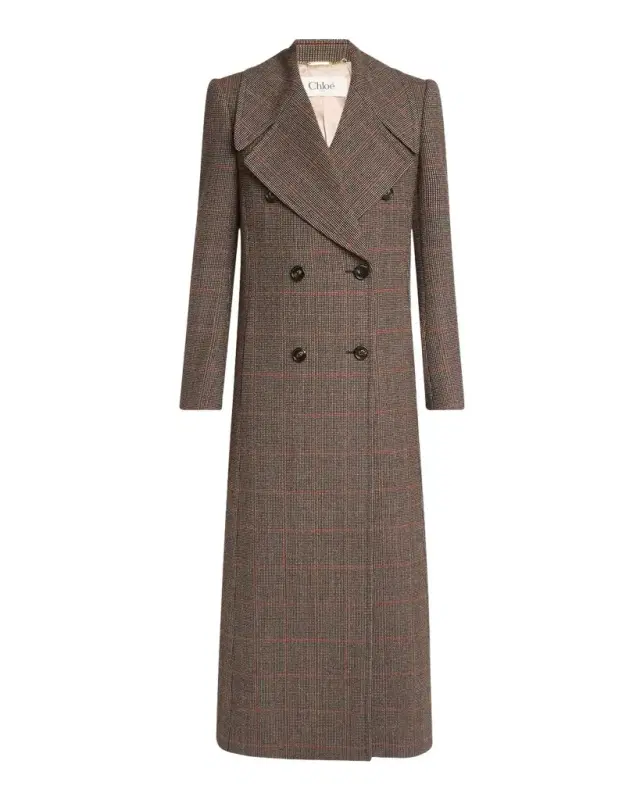 Plaid Double-Breasted Long Coat