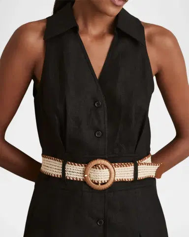 Reiss Annie Pleated Button-Down Linen Midi Dress | Thumbnail 3 Reiss Annie Pleated Button-Down Linen Midi Dress | Thumbnail 3