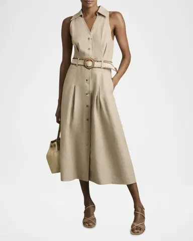 Reiss Annie Pleated Button-Down Linen Midi Dress | Thumbnail 5 Reiss Annie Pleated Button-Down Linen Midi Dress | Thumbnail 5