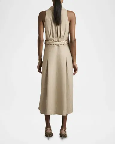 Reiss Annie Pleated Button-Down Linen Midi Dress | Thumbnail 6 Reiss Annie Pleated Button-Down Linen Midi Dress | Thumbnail 6