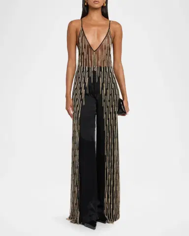 LAPOINTE Sheer Rhinestone Fringe Cami Top | Thumbnail 3