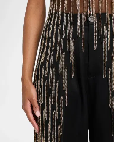 LAPOINTE Sheer Rhinestone Fringe Cami Top | Thumbnail 4