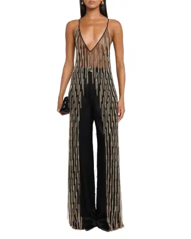 LAPOINTE Sheer Rhinestone Fringe Cami Top | Thumbnail 1