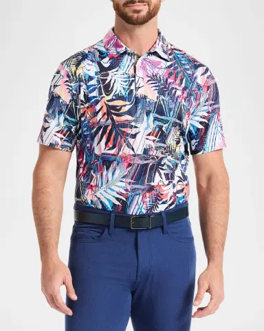 Robert Graham Men 's Palm Dreams Multicolor Stretch Knit Polo Shirt | Thumbnail 4