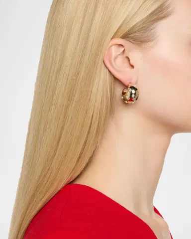 Kenneth Jay Lane 14K Yellow Gold Plated Pearly Huggie Hoop Earrings | Thumbnail 2