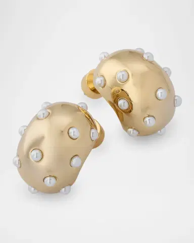 Kenneth Jay Lane 14K Yellow Gold Plated Pearly Huggie Hoop Earrings | Thumbnail 3