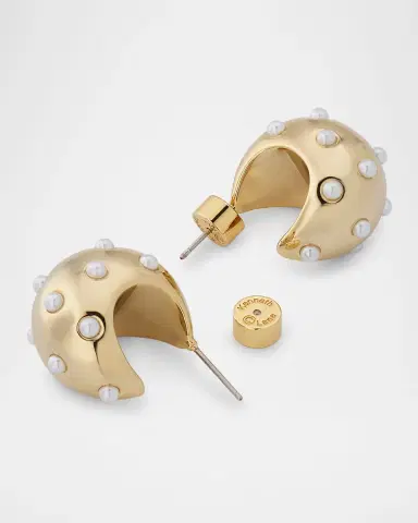 Kenneth Jay Lane 14K Yellow Gold Plated Pearly Huggie Hoop Earrings | Thumbnail 4