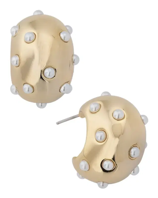 14K Yellow Gold Plated Pearly Huggie Hoop Earrings