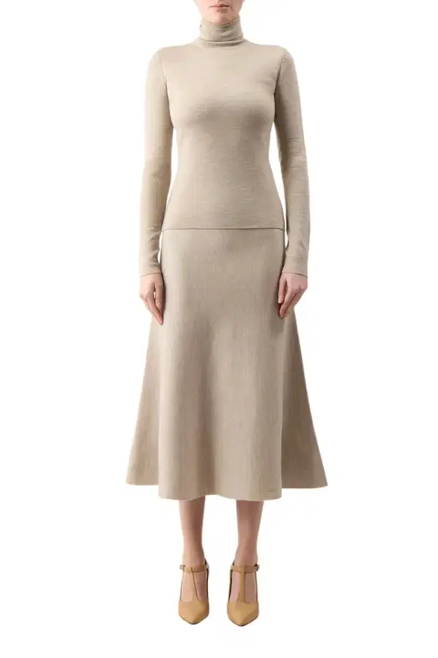 May Knit Turtleneck in Oatmeal Merino Wool Cashmere